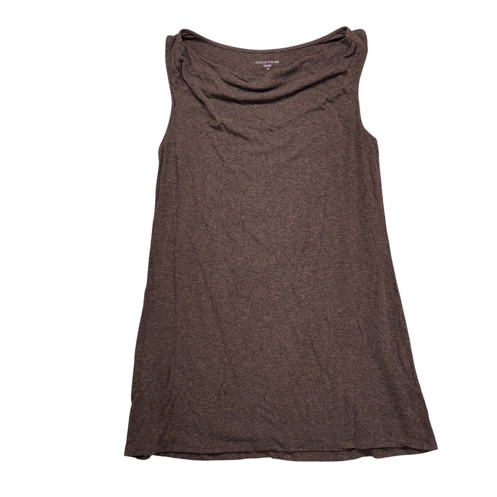 EILEEN FISHER Viscose Jersey Cowl Neck Tank Women‎ XS Bark Heathered Brown